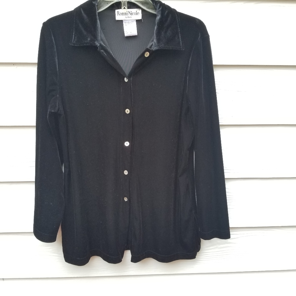 M blk velour feel button up tunic top - Picture 7 of 9